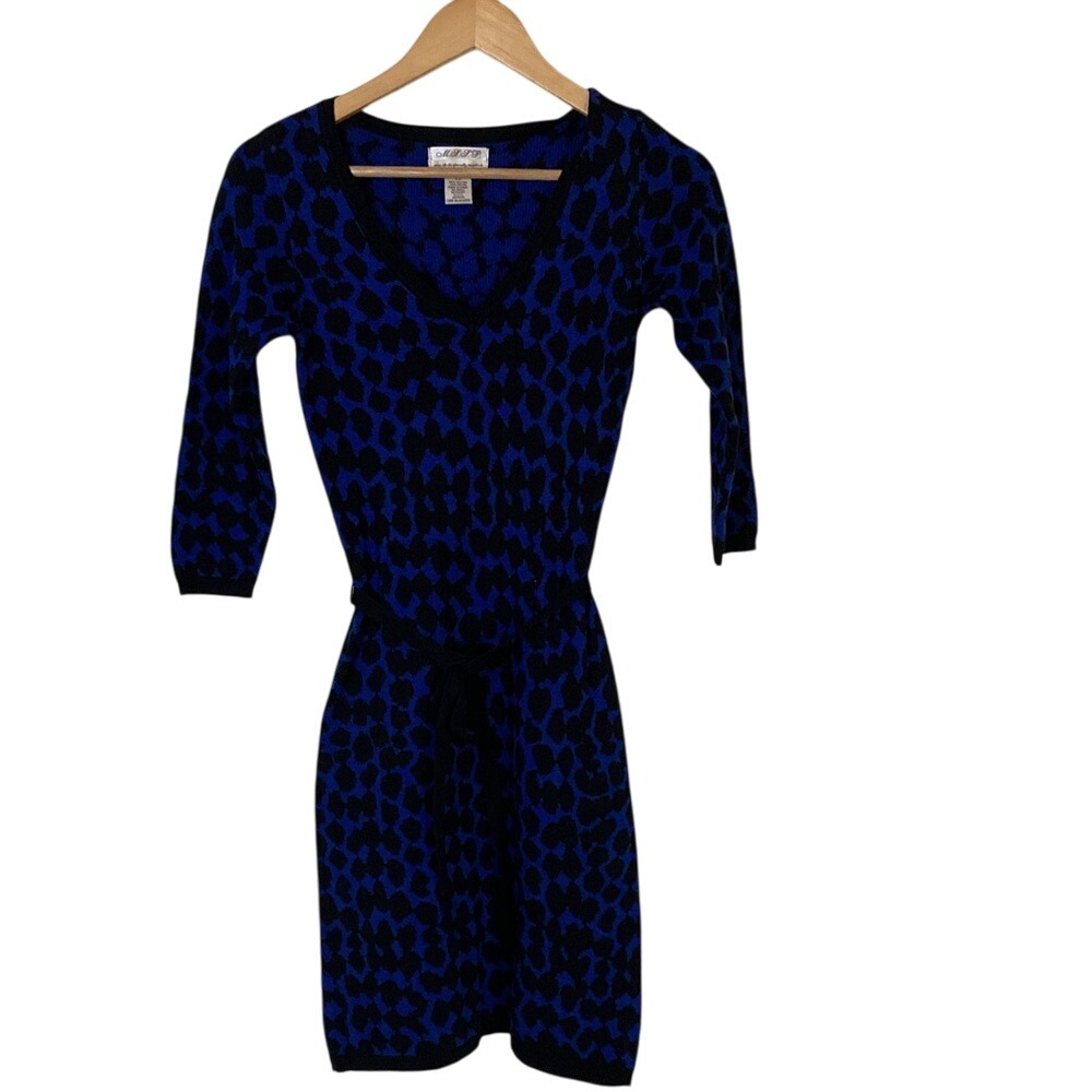 Max Studio‎ Specialty Products Womens Blue Black Patterned Sweater Dress Size XS
